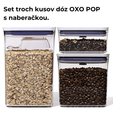 OXO – Набір контейнерів POP Good Grips із 3 штук – прямокутні – герметичні, штабельовані, з мірною ложкою