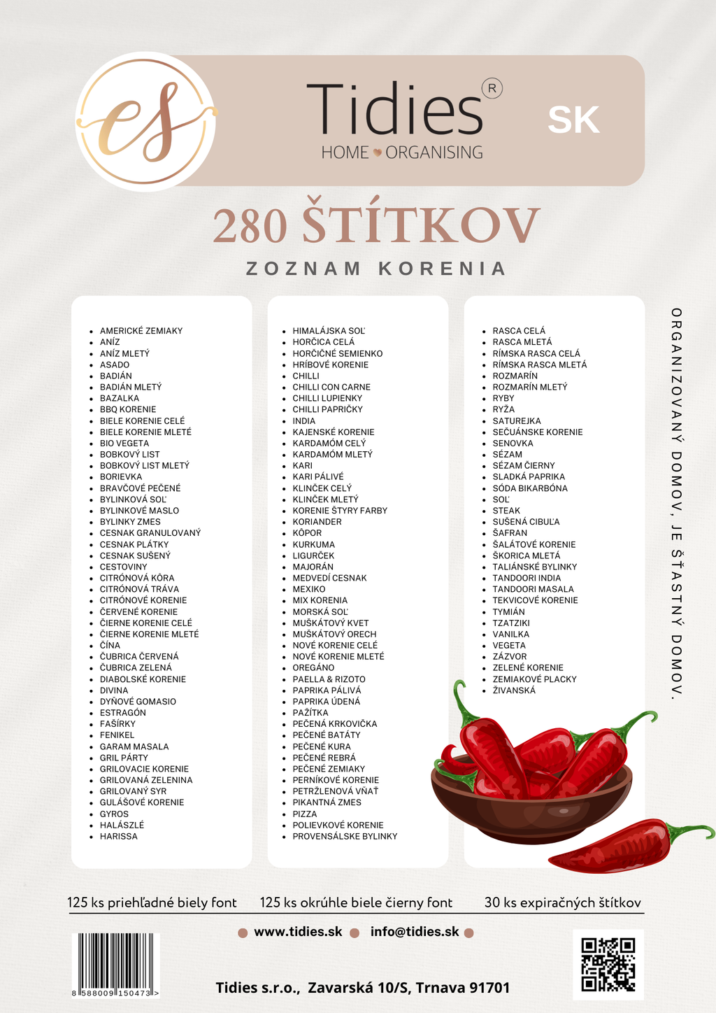 Tidies – 280 labels for spice jars – SK