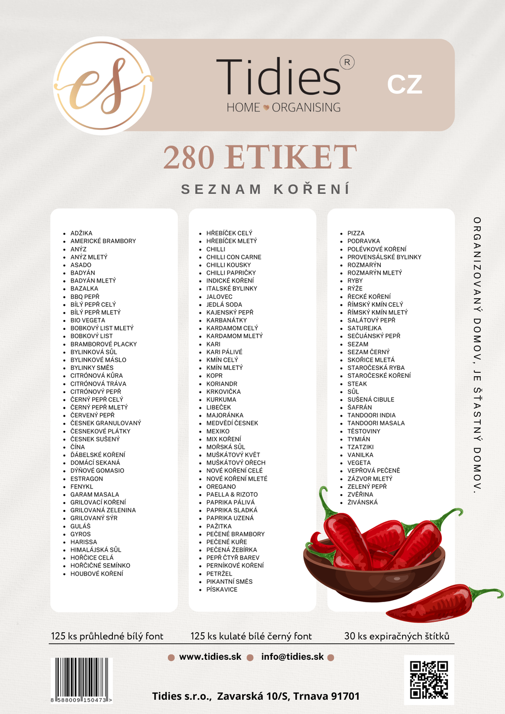 Tidies – 280 labels for spice jars – CZ