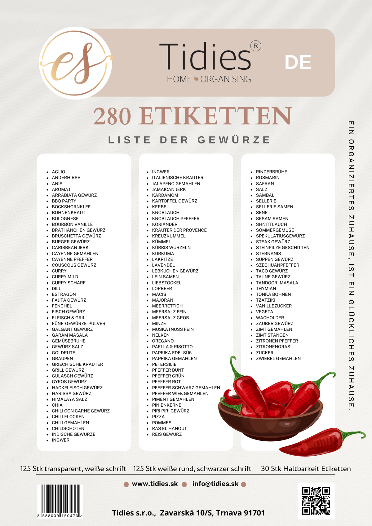 Tidies – 280 labels for spice jars – DE