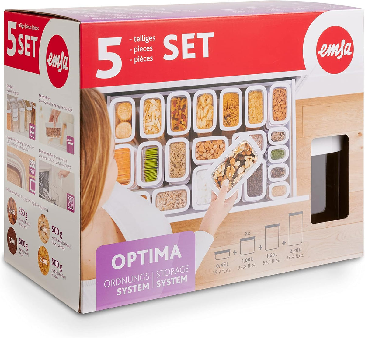 Emsa – Set of 5 containers Optima (1x0.45/1.6 and 2.2, +
